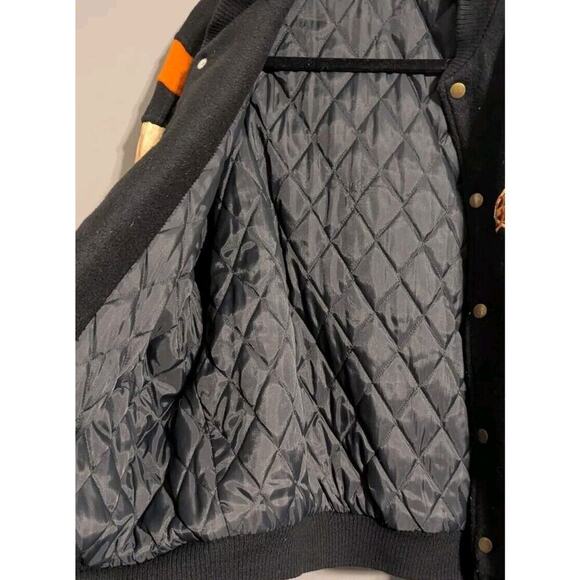 Vintage Boogie's Diner Las Vegas Bomber Varsity Jacket Wool Leather Black Large - Picture 11 of 16